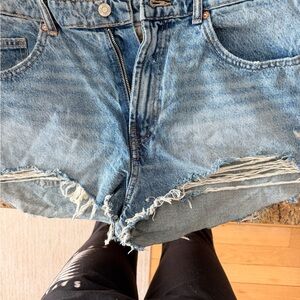 Zara Light Blue Denim Shorts with Frayed Hem